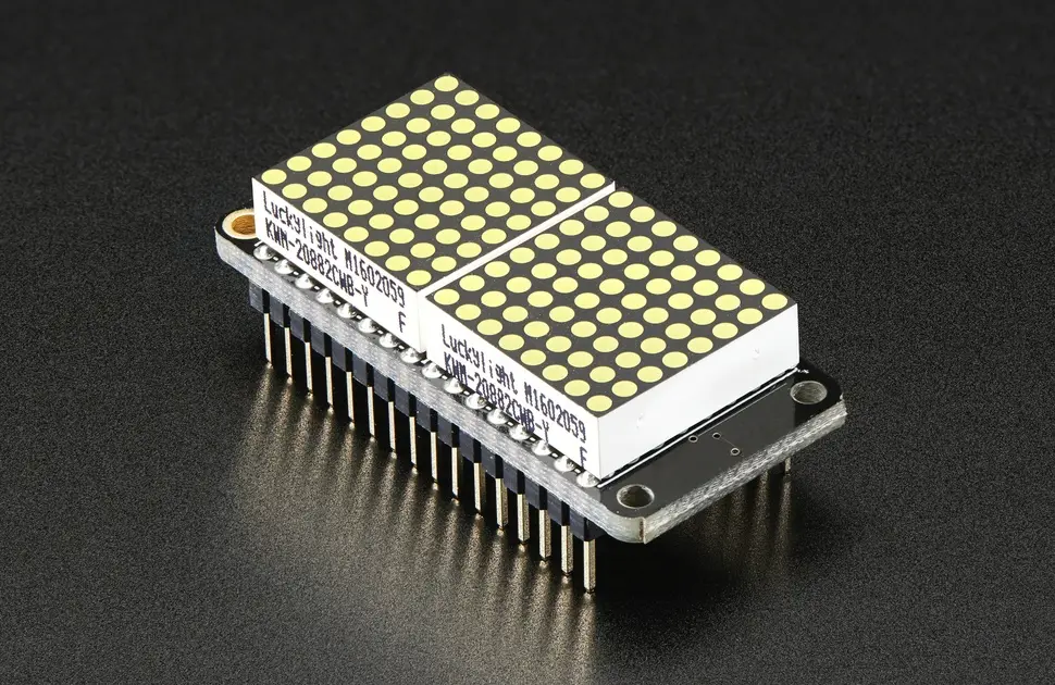 'Adafruit 0.8-inch 16x8 LED Matrix FeatherWing. Image copyright Adafruit'