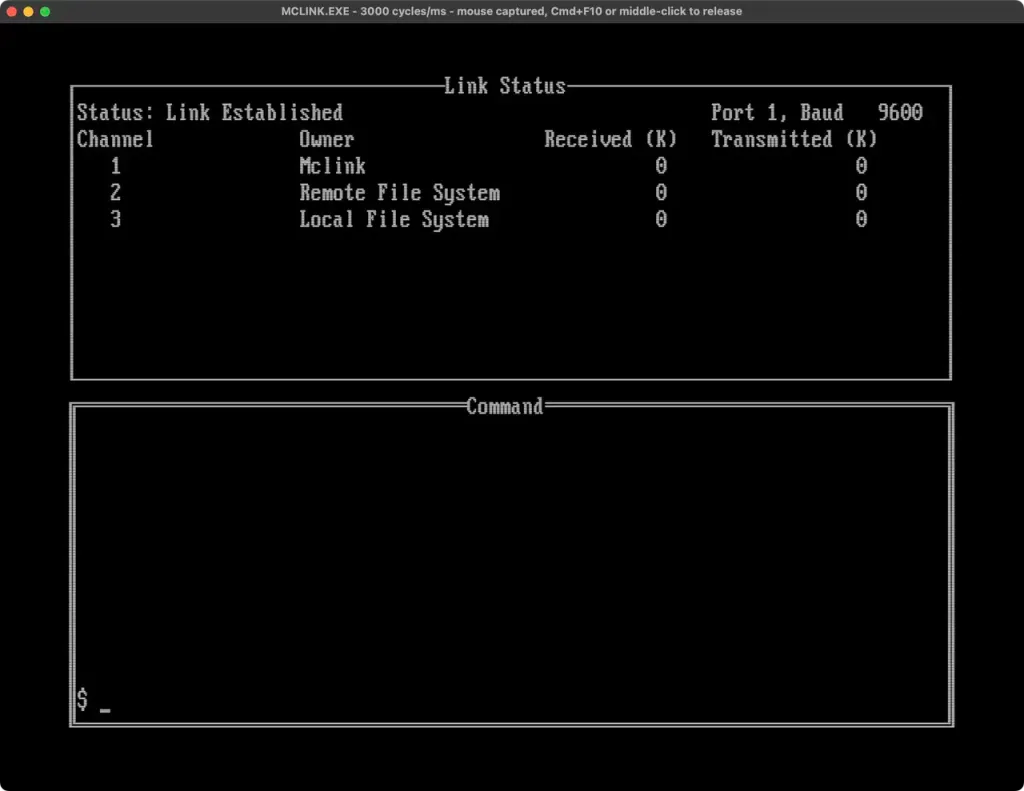 MCLINK running under DOSBox-Staging