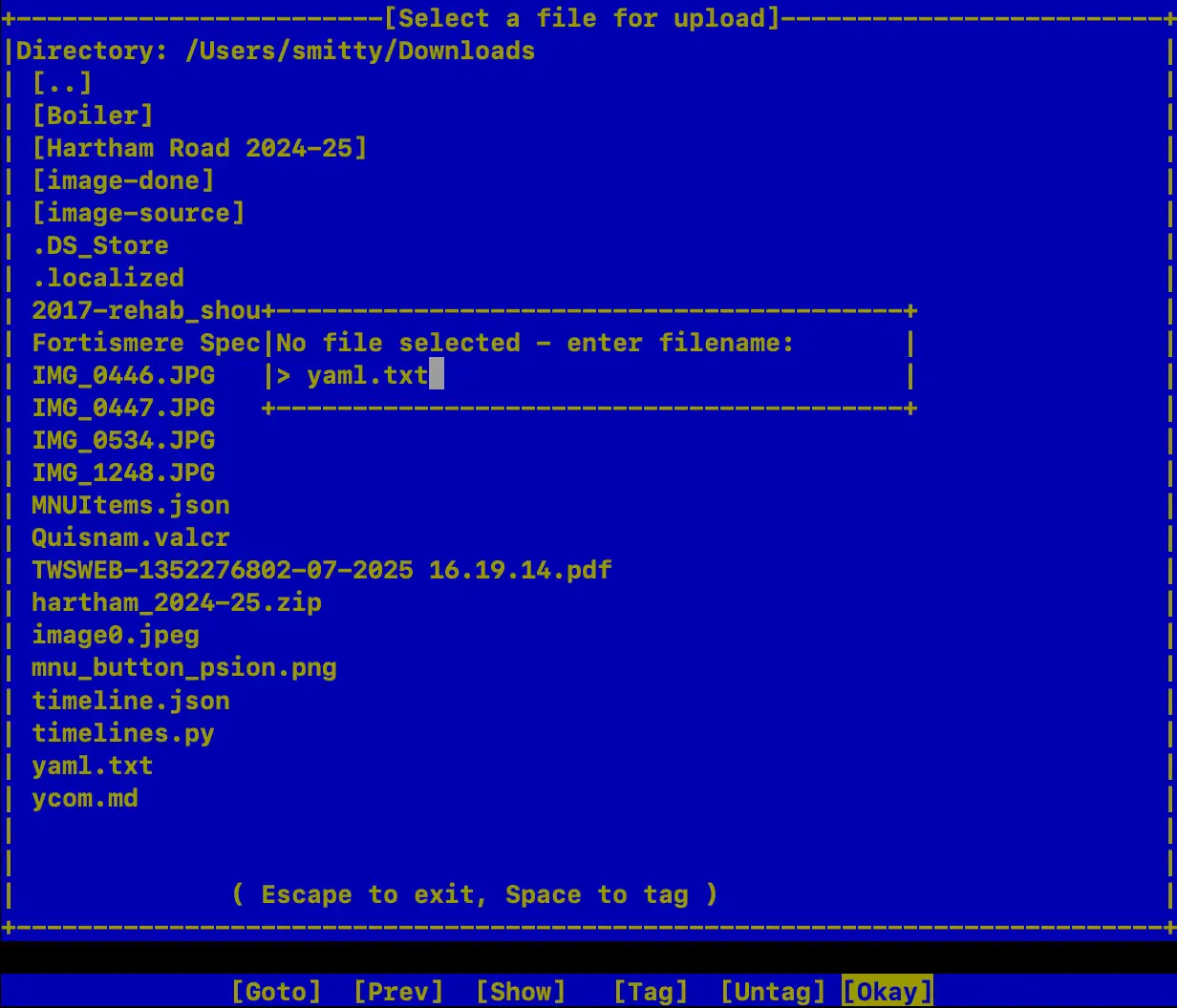 Minicom file selection UI
