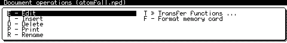 NC100 document options menu