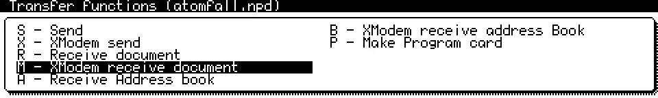 NC100 transfer functions xmodem send
