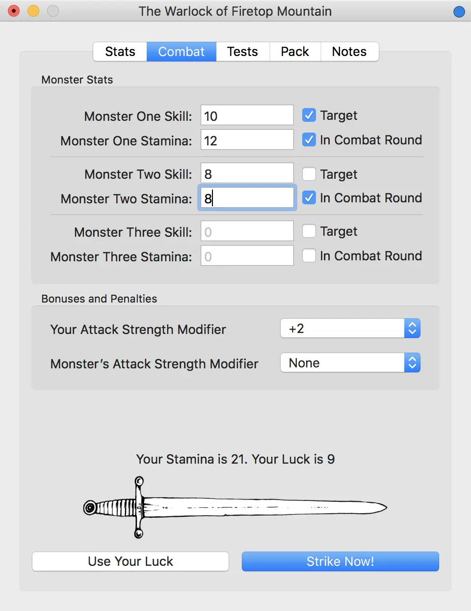 The Combat page