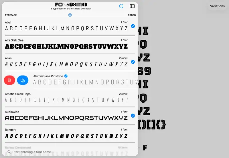 Add or remove typefaces