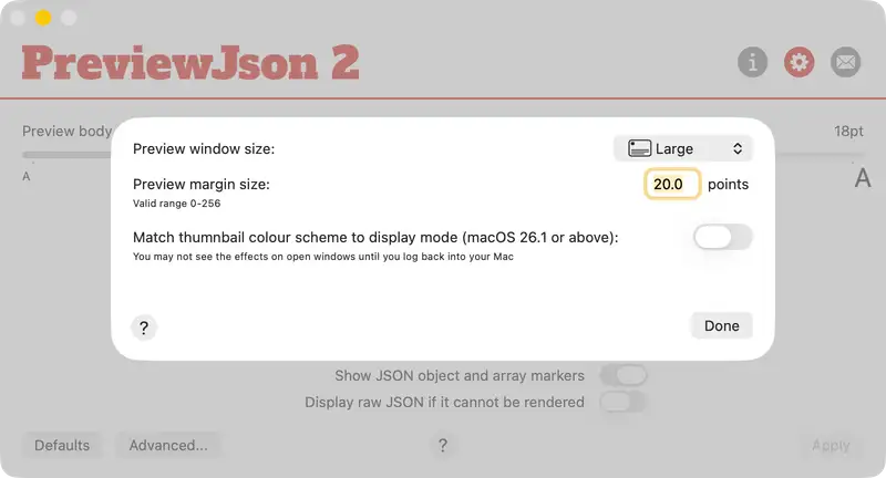 PreviewJson colour selection