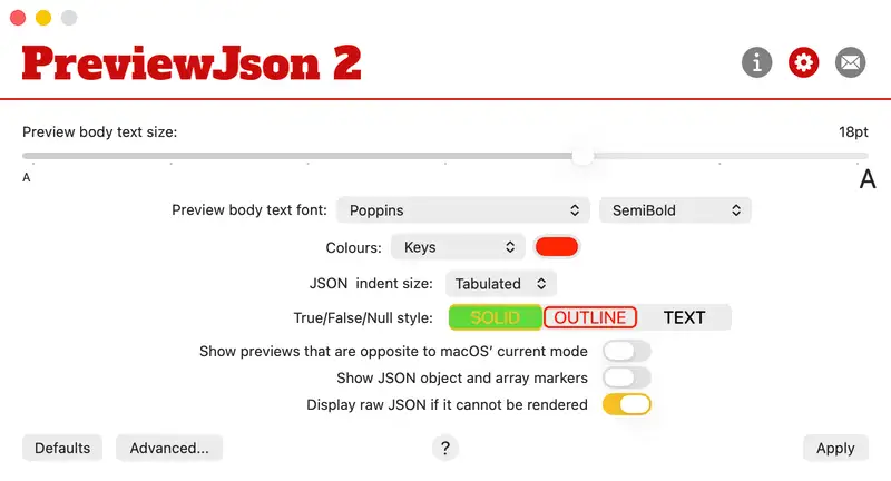 PreviewJson colour selection