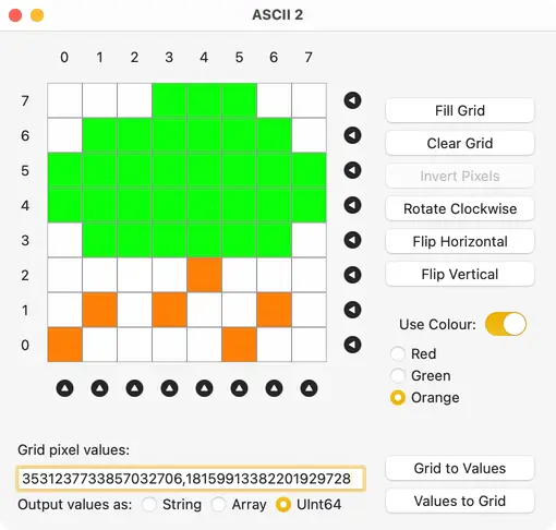 Click on the grid to set and unset pixels