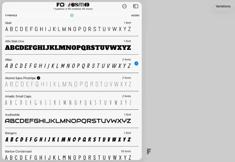 The tick shows the typeface is installed on your device
