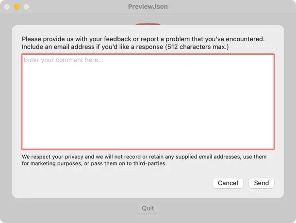 The PreviewJson app feedback mechanism