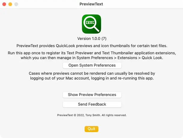 The PreviewText main UI